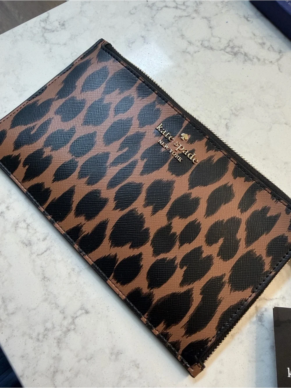 Kate Spade Brown & Black Leopard Zip Pouch